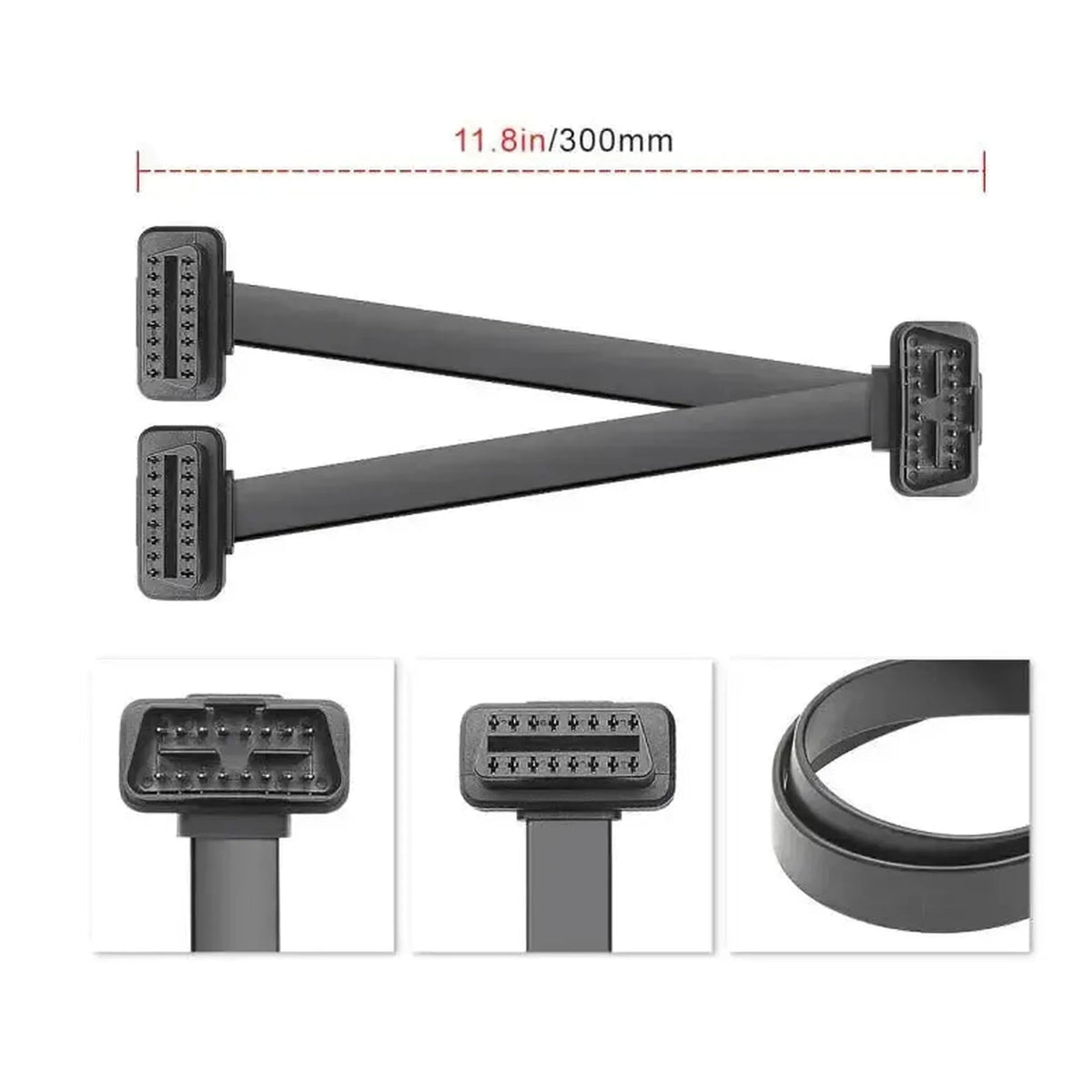 Kabel rozszerzający i splitter OBD2 16-pinowy płaski 2-częściowy (30 cm) | Interface