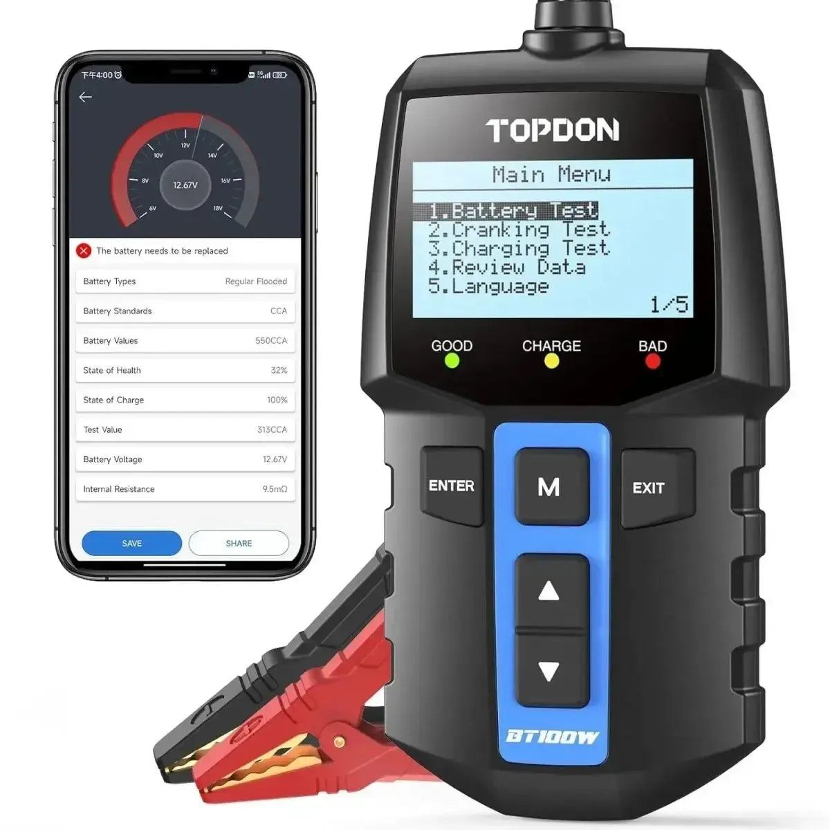 Topdon BT100W | Tester akumulatora