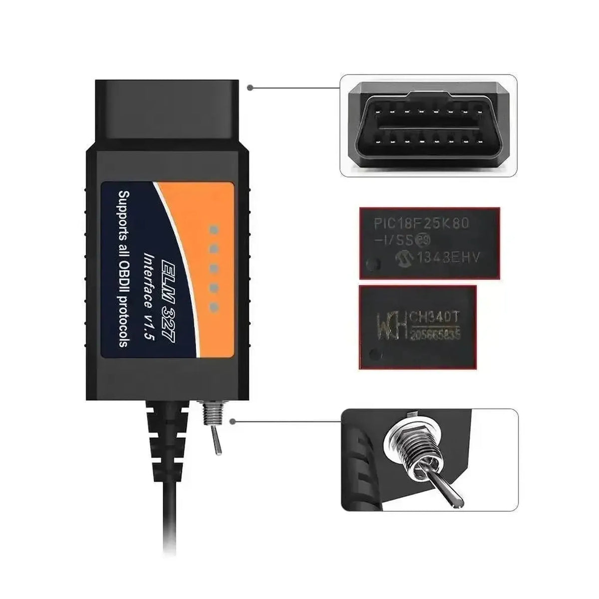 Uniwersalny kabel interfejsu USB ELM327 (FT232RL) (przełącznik HS/MS-CAN)