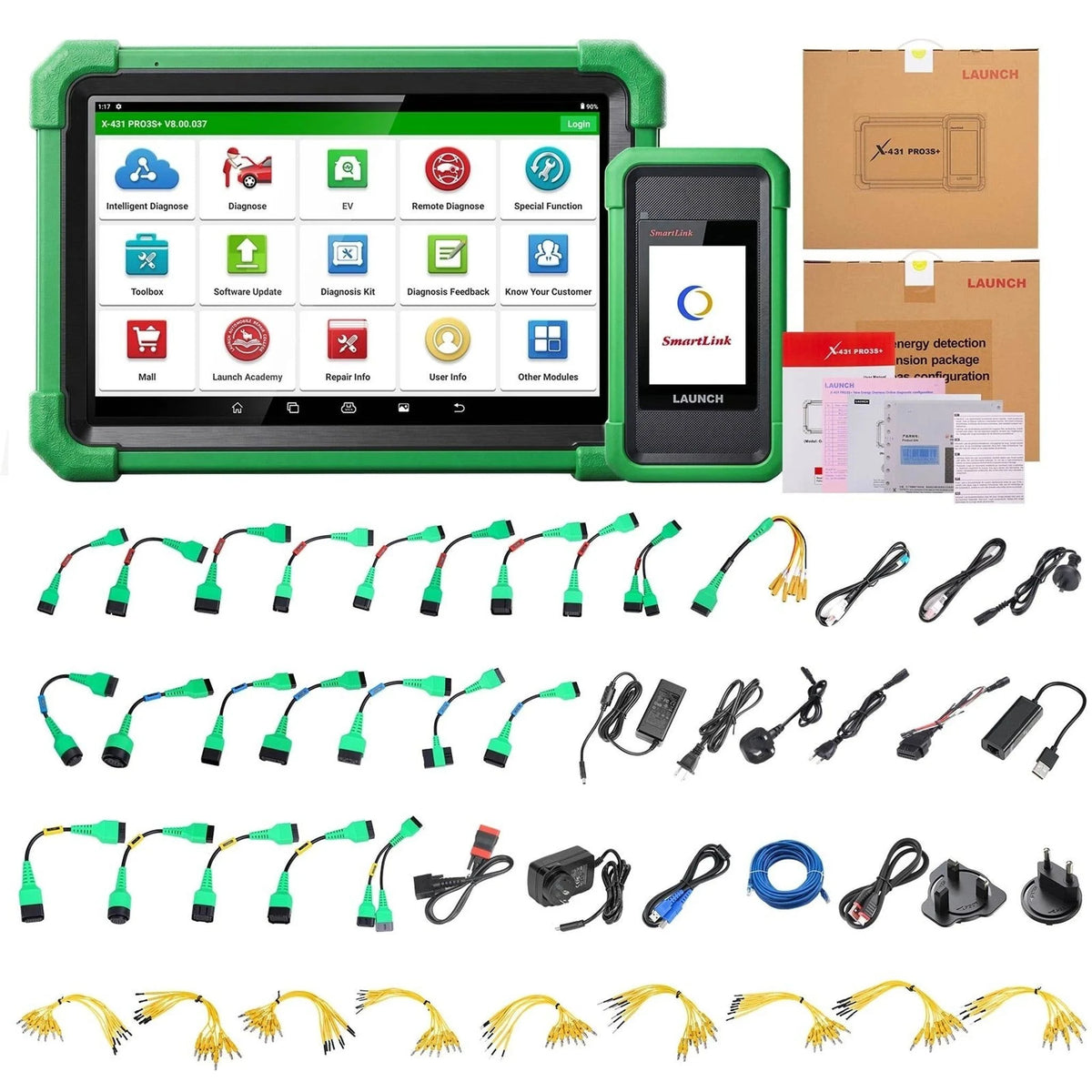 Launch X-431 PRO3S+ EV complete set met EV-testkabels en accessoires