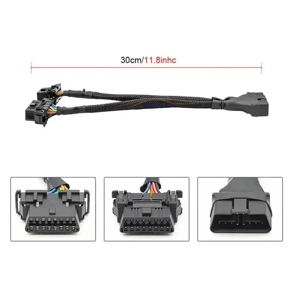 16-pinowy nylonowy kabel przedłużający i rozdzielacz OBD2, 2-częściowy (30 cm) | Interface