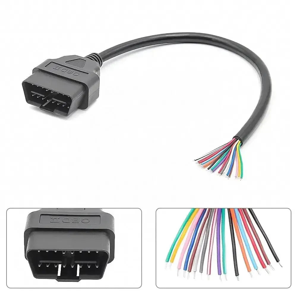 16-pinowy wtyk OBD2 (męski) z 16 otwartymi końcówkami kabli – 30 cm