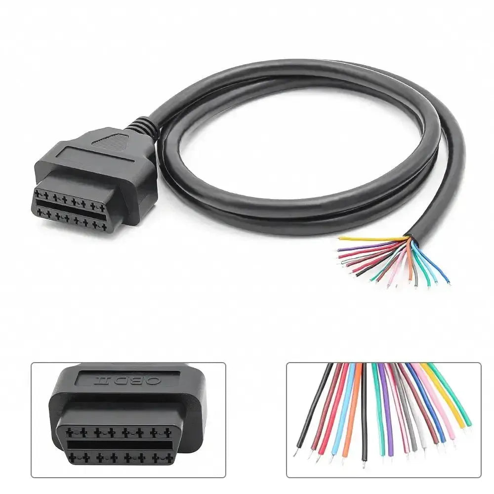 16-pinowa port OBD2 (gniazdo) z 16 otwartymi końcówkami kabli – 100 cm