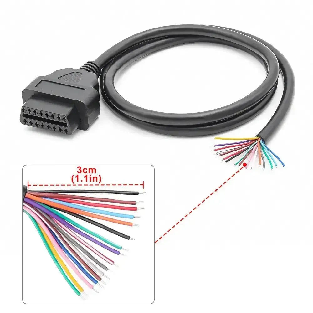 16-pinowa port OBD2 (gniazdo) z 16 otwartymi końcówkami kabli – 100 cm