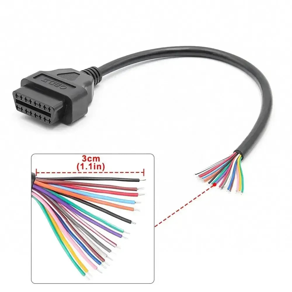 16 Pinów Złącze OBD2 Gniazdo Żeńskie Z 16 Otwartymi Końcowymi Kabli Adapter 30 cm