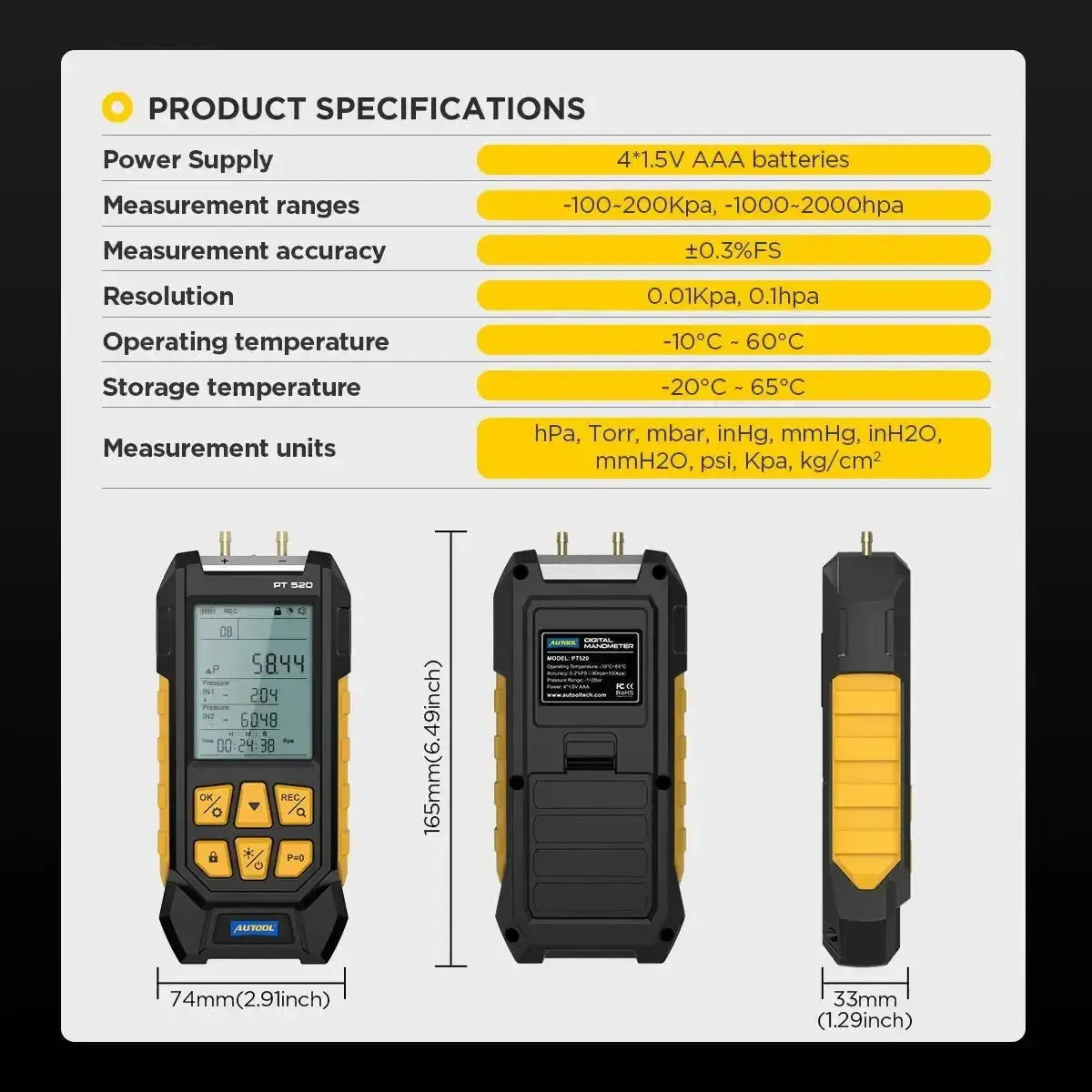 Autool PT520 tester ciśnienia powietrza