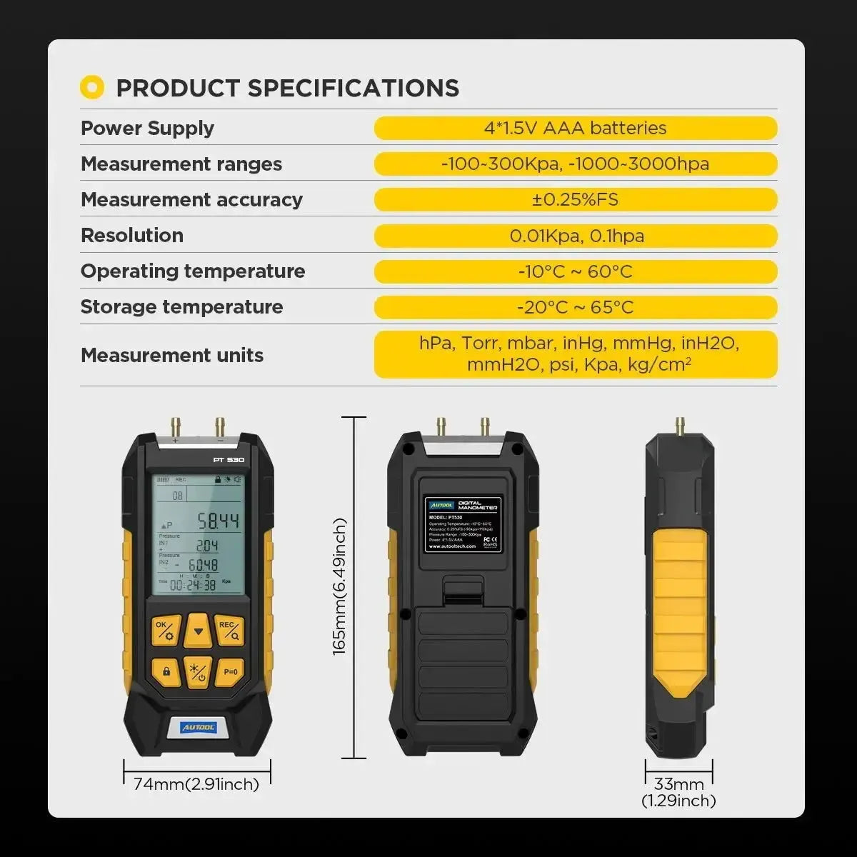 Autool PT530 tester ciśnienia powietrza