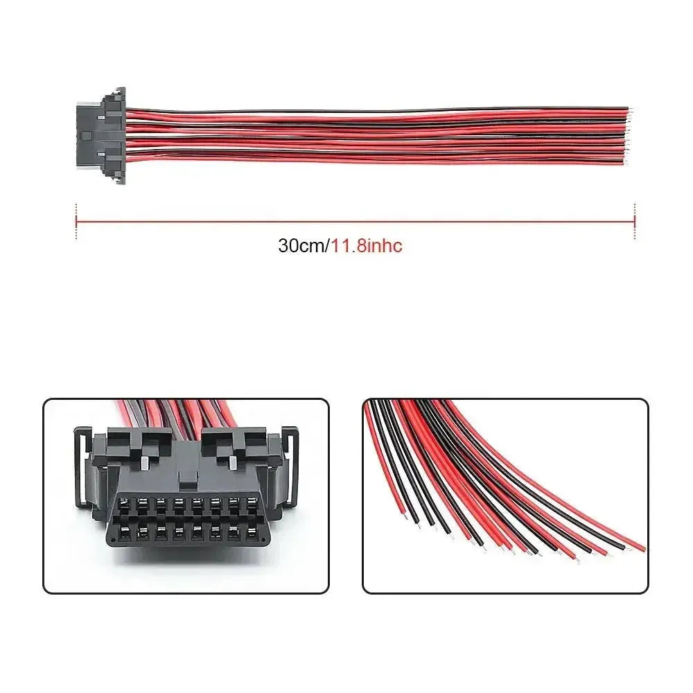 Kia/Hyundai 16-pinowa złącze OBD2 (gniazdo) z 16 otwartymi końcówkami kabli – 30 cm