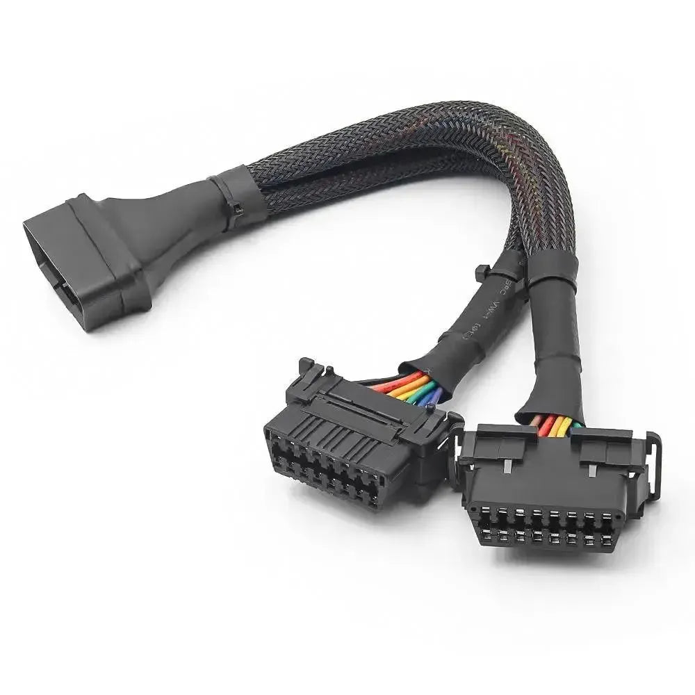Uniwersalny 16-pinowy nylonowy kabel przedłużający i rozdzielający OBD2 2-częściowy (30 cm)