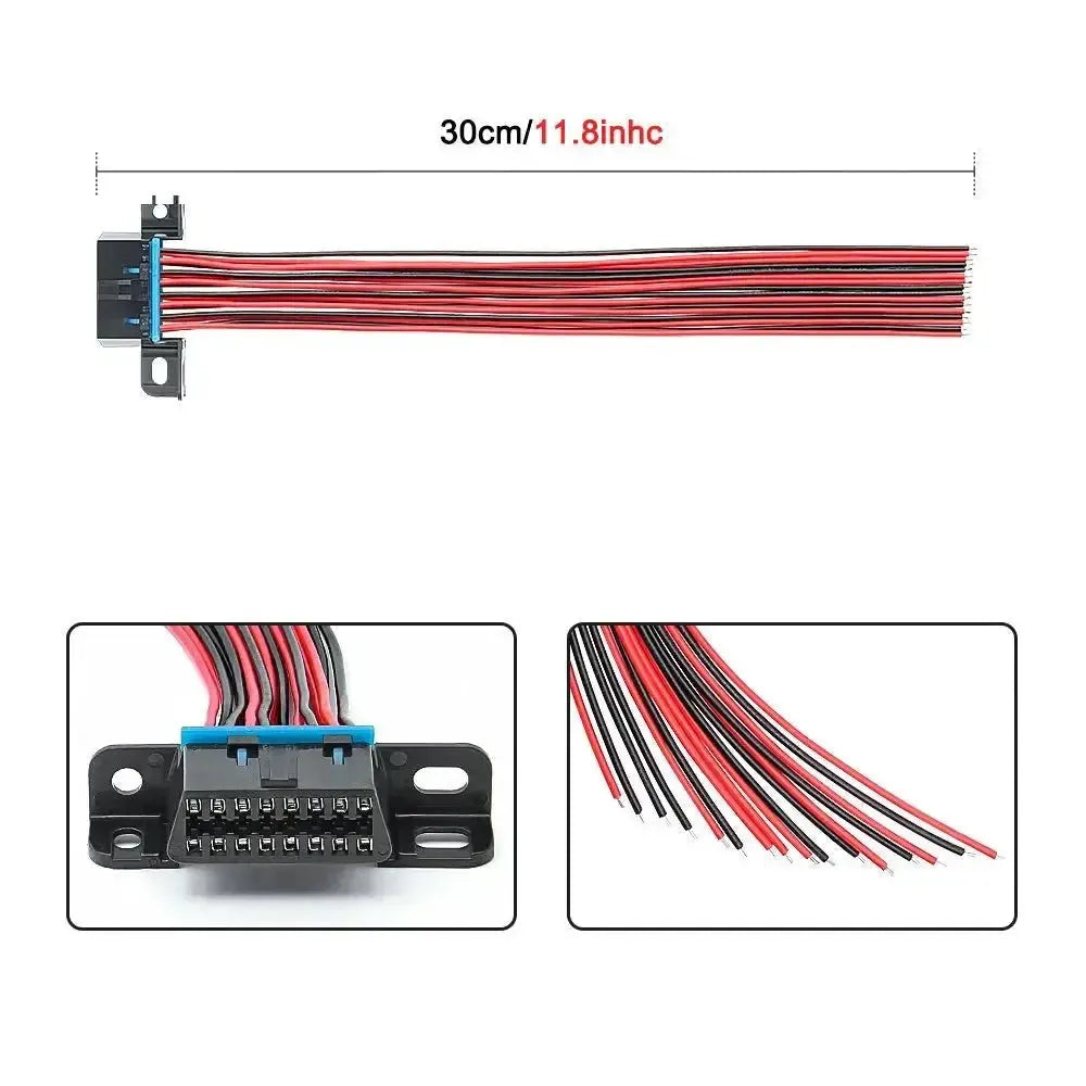 Uniwersalny 16-pinowy port OBD2 (gniazdo żeńskie) z 16 otwartymi końcówkami kabli - 30 cm